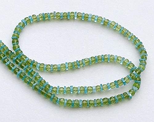 20 inch Strand Natural Peridot & neon Apatite 5 mm rondelle Faceted Beads - Sale - Peridot & neon Apatite Necklace, Faceted Peridot rondelles and neon Apatite heishi Beads, 5mm, 20 inch