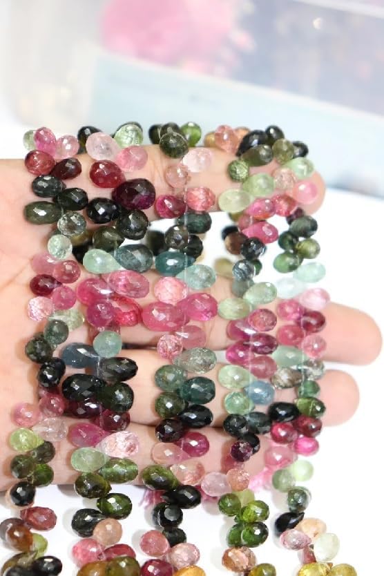 AAA Qualtiy Multi Tourmaline Faceted Drops Shape Beads 5 * 7 mm Tourmaline Side Drill Drop Tourmaline Briolette Beads for Making Jwelery
