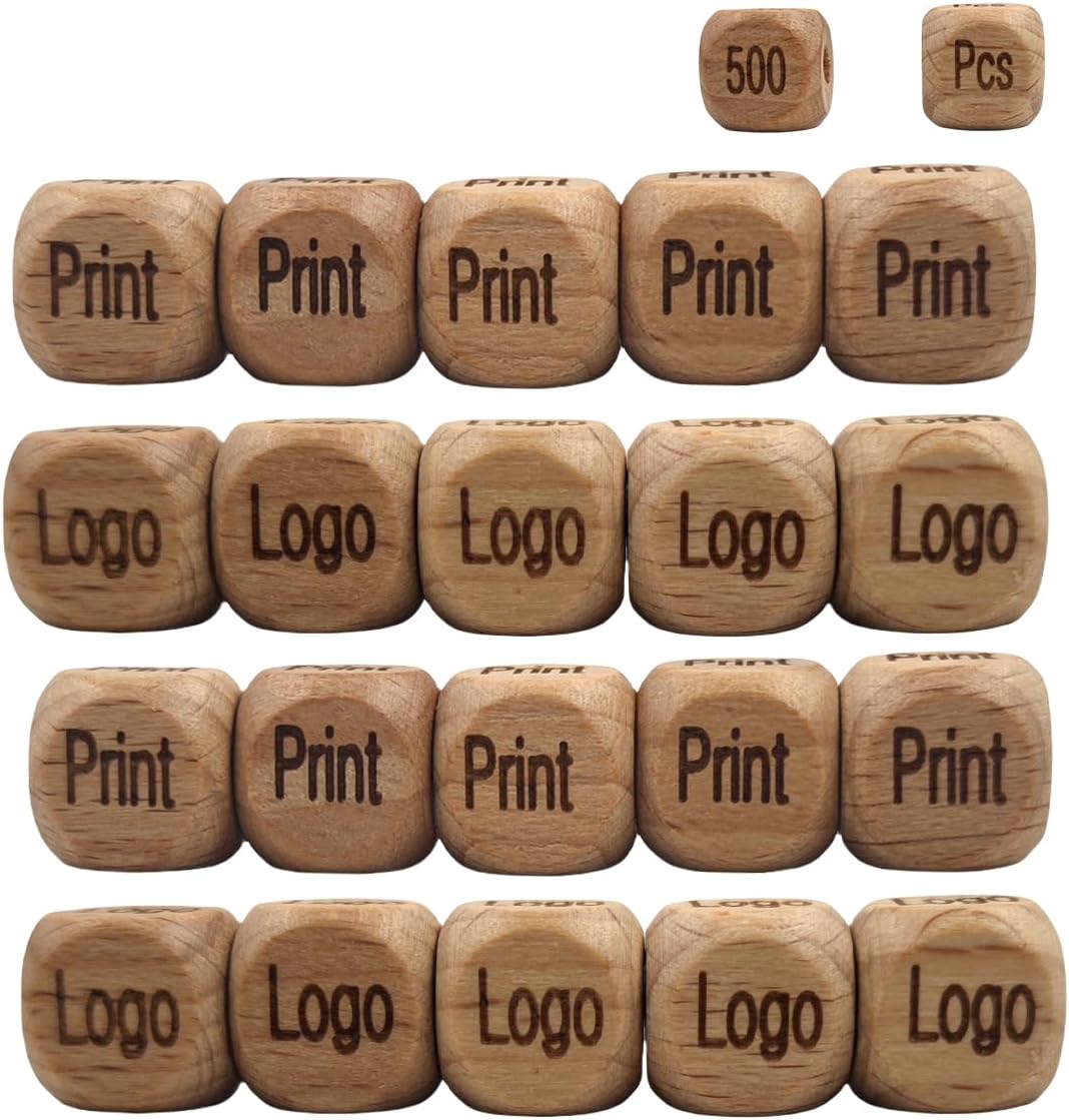 Customize Print Letters Symbols Numbers Beech Wooden Cube Square Beads 12mm Wood Faceted Beads for Jewelry Making DIY Beading Product (500)