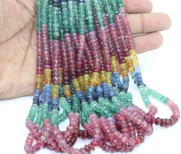 Multi Precious Faceted Rondelle Beads 5.5-6.5 mm Multi Rainbow Beads Multi Sapphire Beads Rainbow Sapphire Beads