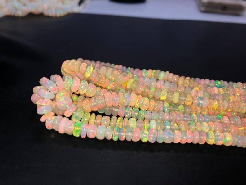 Ethiopian Opal Smooth Rondelle Beads 4-6 mm Opal Smooth Rondelle Beads Opal Plain Beads Fire Opal Beads Flashy Opal Bead for Making Jwelery