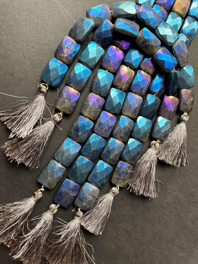 13 inch Strand of Natural gem Mystic Labradorite, 18x25mm Rectangle Faceted Beads for DIY Jewelry Making. | Beads_05766