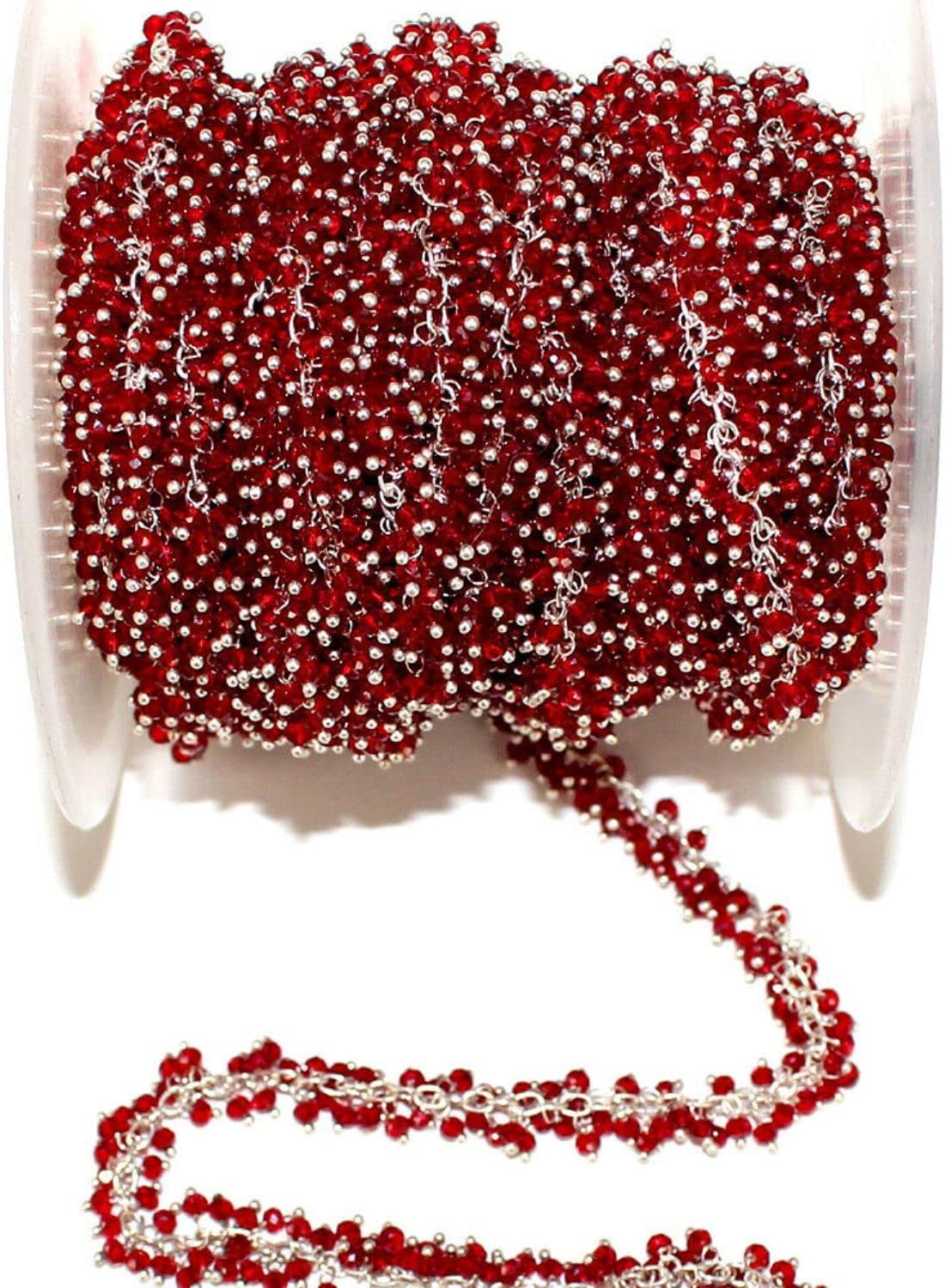 36 inch long gem garnet quartz 2.5mm rondelle shape faceted cut beads wire wrapped sterling silver plated cluster rosary chain for jewelry making/DIY jewelry crafts #Code - CLURCH-026