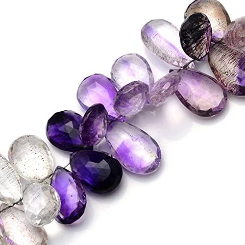 BEADS GEMSTONE 1 Strand Natural Amethyst Rutile Faceted Pear Shape Briolettes 7 Inch Long long 10x12-15x24 mm Code-HIGH-5319