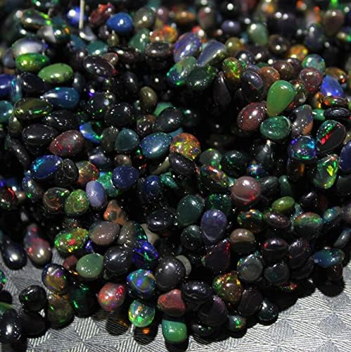 8 inch Strand of Natural Black Ethiopian Opal 7-10mm Pear Smooth briolette Beads for DIY Jewelry Making. |BRIO_00859
