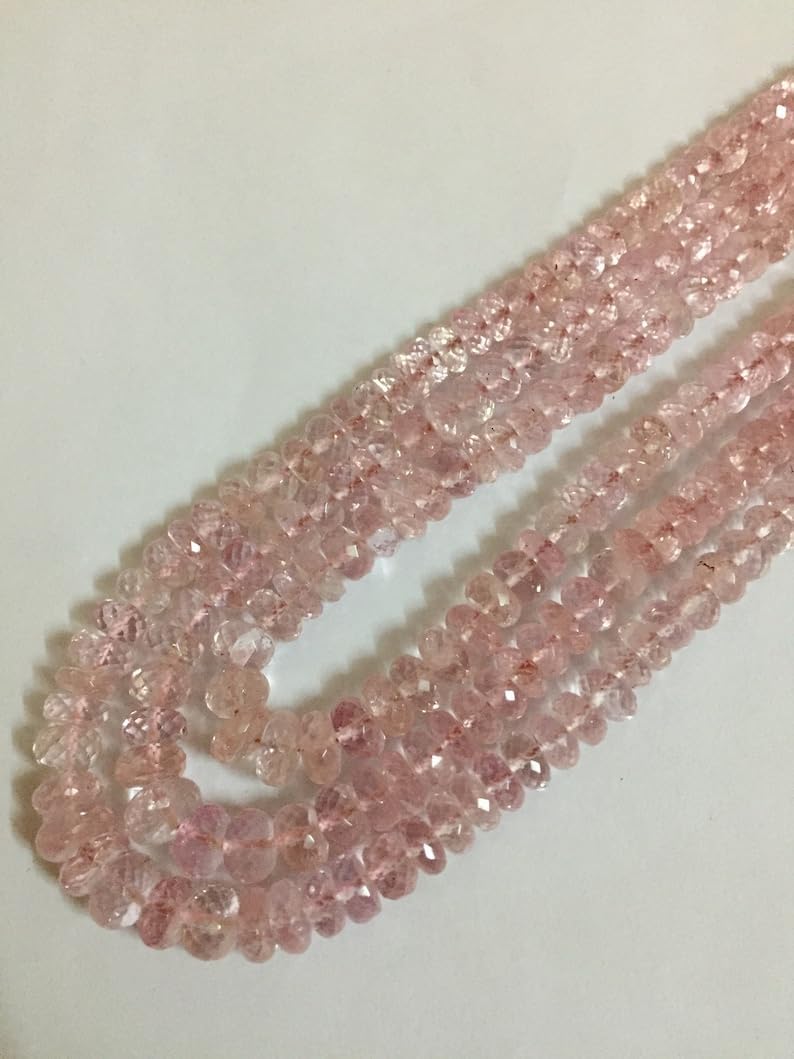 Natural Pink morganite rondelle Faceted Beads 5-8mm 16 inch Long String Jewelry Making Gemstone Beads for Necklace Bracelet