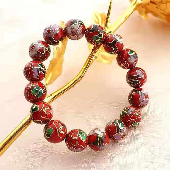 Multicolor Fine Polished 12mm Cloisonne Bead Bracelets for Women Enamel Beaded Bracelet Elastic Fashion Chinese ICH Handcrafts