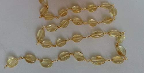 JEWELZ 5 feet natural citrine smooth oval beaded chain - 24k gold plated wire wrapped chain - oval beaded chain - beads 6x8mm