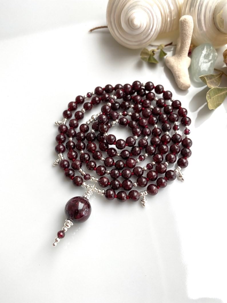 Natural Garnet 6mm 108 Mala Beads, Spiritual, Meditation Beads, Reiki, Japa Mala, Buddhist Prayer Beads, Yoga Bracelet, healing beads LKMALA-RRGU-3469