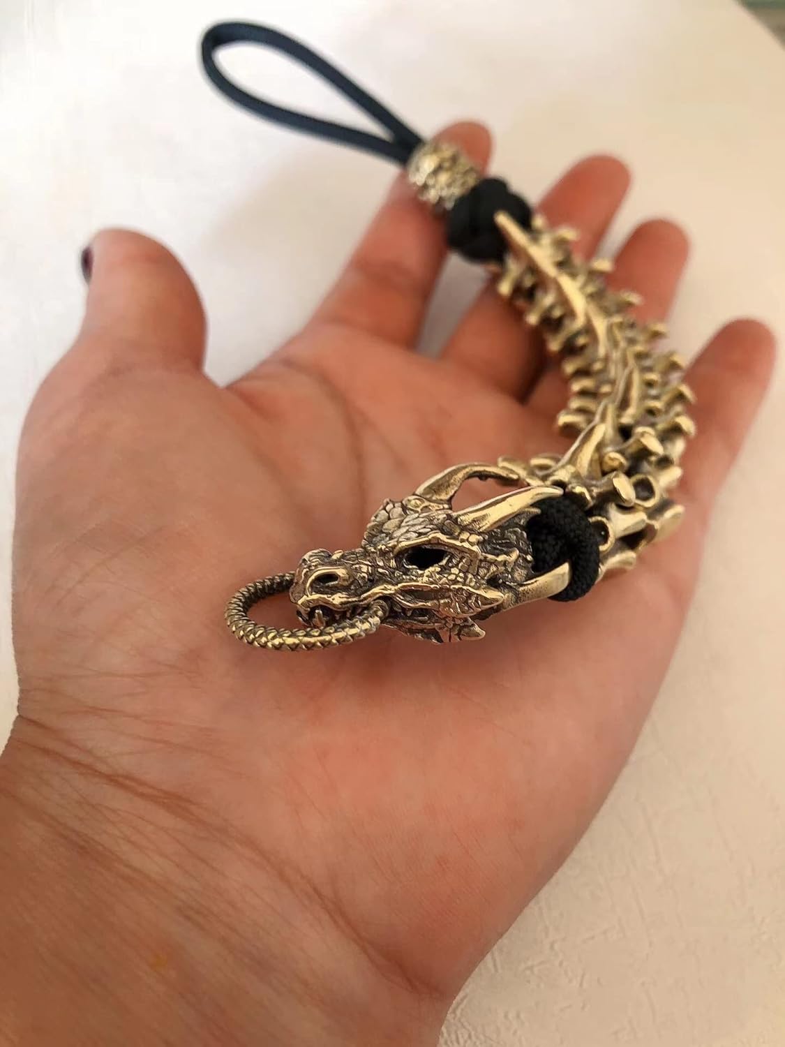 Brass Dragon DIY Keychain, Pure Handmade Bead Charms, Long Backbone, Perfect for Paracord Projects, Lanyard Bead, Gift