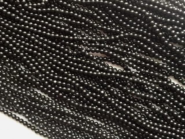 Natural Black Spinel Plain Round Beads, Round Balls 3.5-4mm, 14 Inch lot of 25 Strands CHIK-STRD-99616