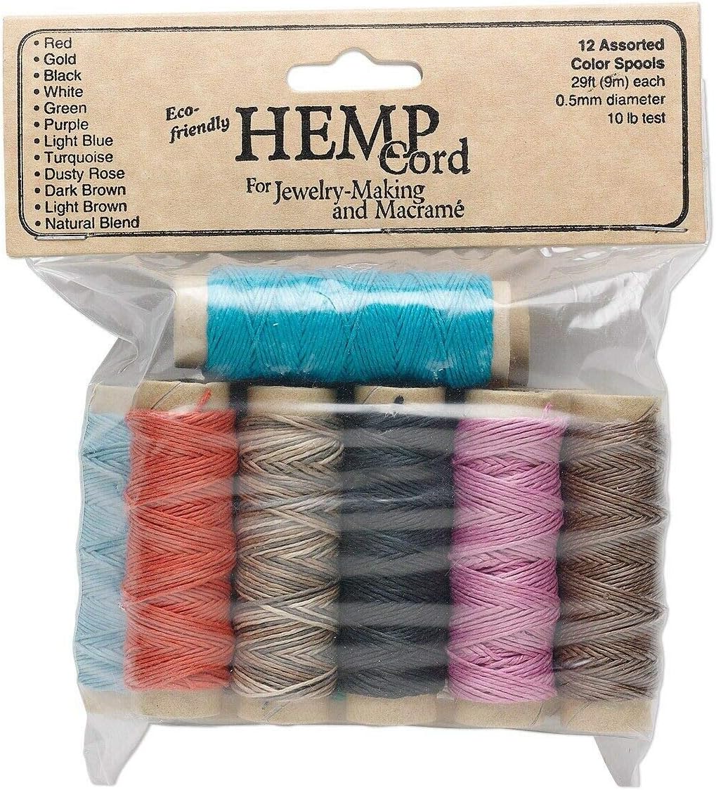 12x29 Foot Assorted 3 Ply Spools 0.5mm Hemp Cord with 10lb Test Strength