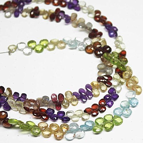 13 inch natural beads strand of 4mm faceted drop multi gemstone gemstone briolletes beads for DIY jewelry - necklace, bracelet, earring, ring.