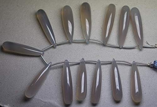 2x8 Inch Long Strand,32-34mm Long,Grey Chalceny Smooth Drops Shape Briolettes Code-HIGH-65714