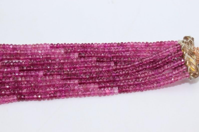 AAA+ Quality Natural Pink Tourmaline Shaded Faceted Rondelle 3-4mm Beads Strand for Jewelry Making Rubellite Shaded Pink Tourmaline Faceted Rondelle Wholesale Beads