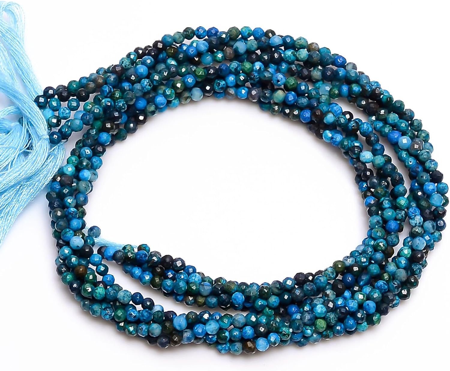 2.5m Natural Chrysocolla Faceted Round Rondelle Beads Jewelry 33 cm 5 Strand CHIK-STRD-85790