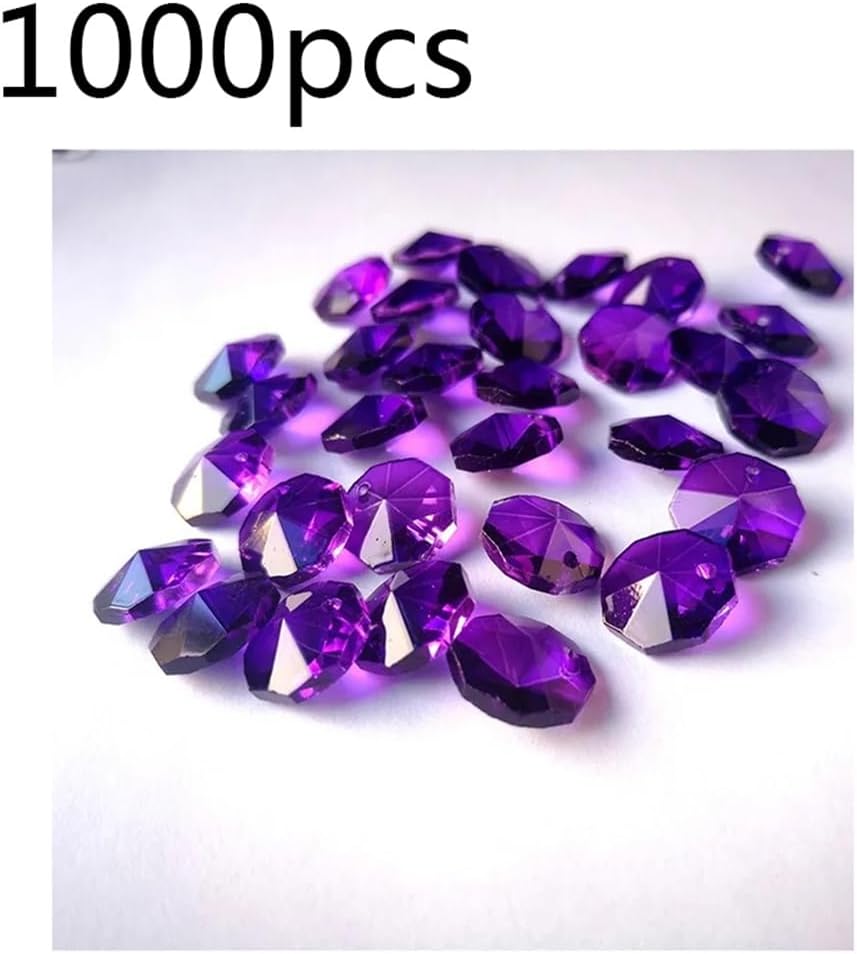 Hanging Crystals Prisms 1000pcs 14mm Dark Purple Crystal Octagon Beads in 1 Hole for Chandelier Parts Decoration Hangings Crystals for Decoration