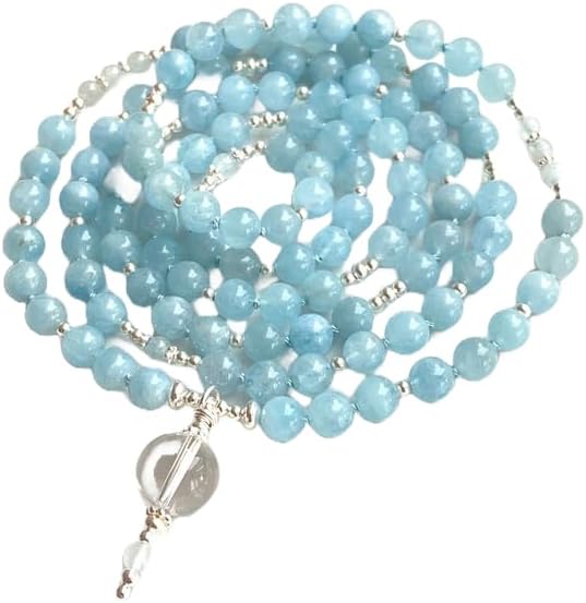 Natural Aquamarine 6-7mm 108 Mala Beads, Spiritual, Meditation Beads, Reiki, Japa Mala, Buddhist Prayer Beads, Yoga Bracelet, healing beads LKMALA-RRGU-3425