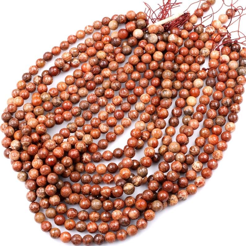 13 inch Strand of Natural gem Indonesian Fossil Coral, 10mm Round Faceted Beads for DIY Jewelry Making. | Beads_04829, As Per Photo
