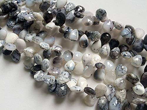 1 Strand Natural Dendrite Beads, Dendrite Faceted Pear Beads, White & Black Gemstone Beads, Dendrite Necklace, 8x11mm, 8 Inch