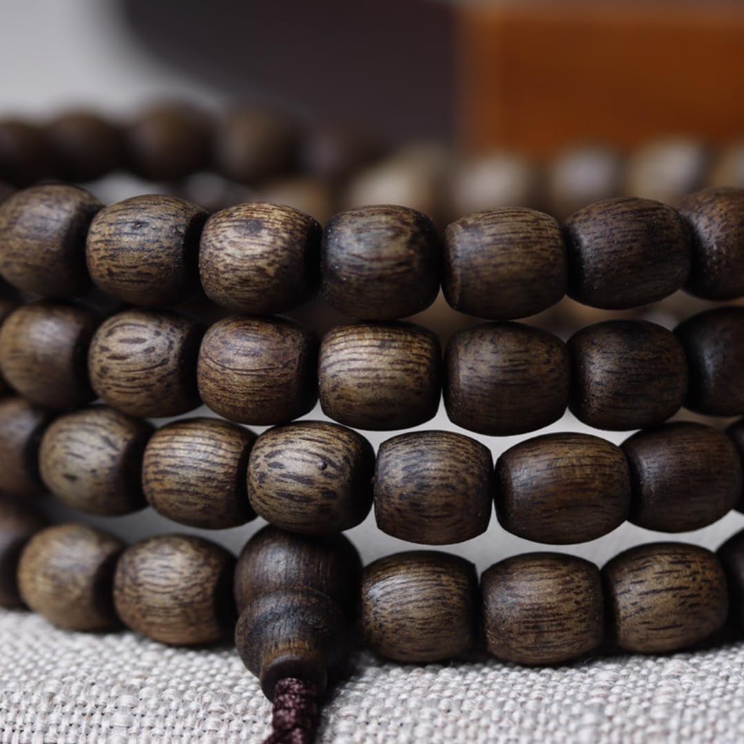 Vietnam Nha Trang Agarwood Golden Thread Honey-Knotted White Aquilaria 8x9mm*108 Beads Prayer Beads Multi-Circle Drum Beads Sinking Grade
