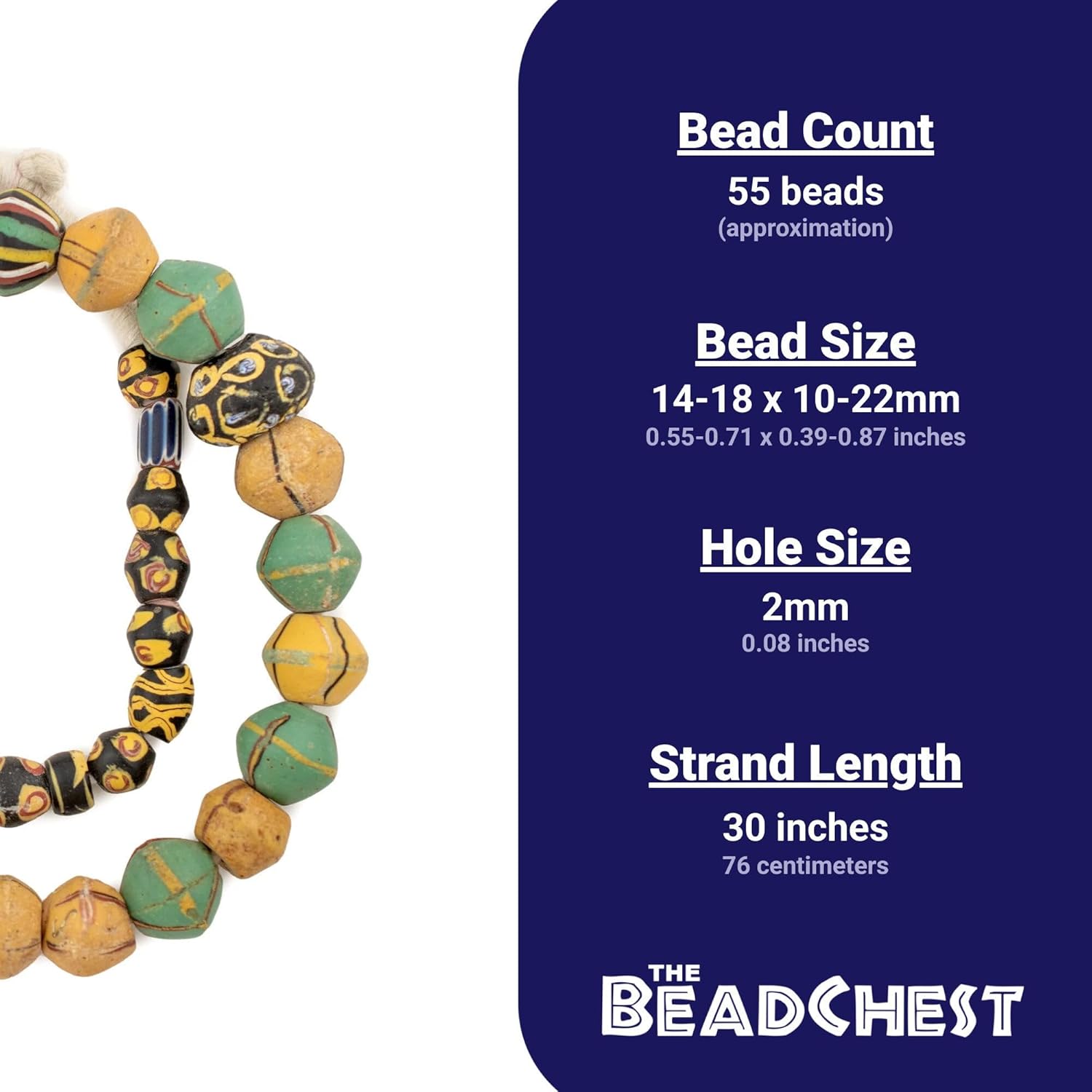 The Bead Chest Fancy Antique Venetian King Beads: Authentic Glass Bicones from West Africa, Multicolor