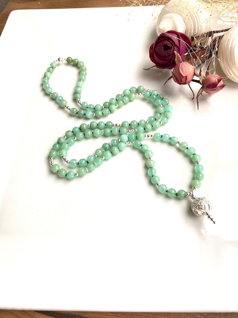 Natural chrysoprase 6mm 108 Mala Beads, Spiritual, Meditation Beads, Reiki, Japa Mala, Buddhist Prayer Beads, Yoga Bracelet, healing beads LKMALA-RRGU-3437