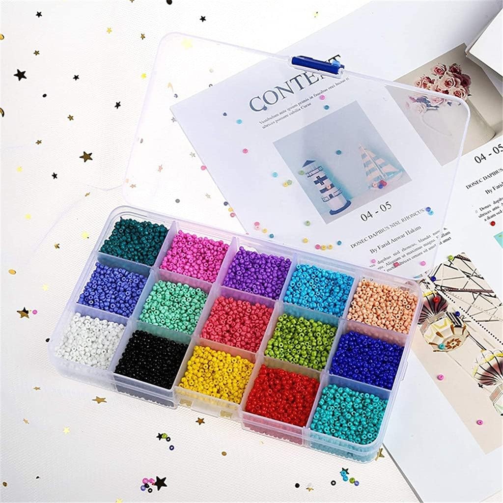 15000Pcs Glass Seed Beads, Mixed Colors Small Beads Assorted Kit Opaque Colors Lustered Loose Spacer Beads