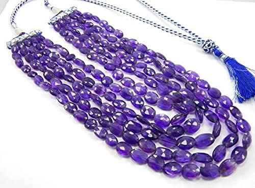 Natural Amethyst Faceted Oval Beads 7x10-9x13 MM Beads 5 Strand in 1 Necklace 18 inch