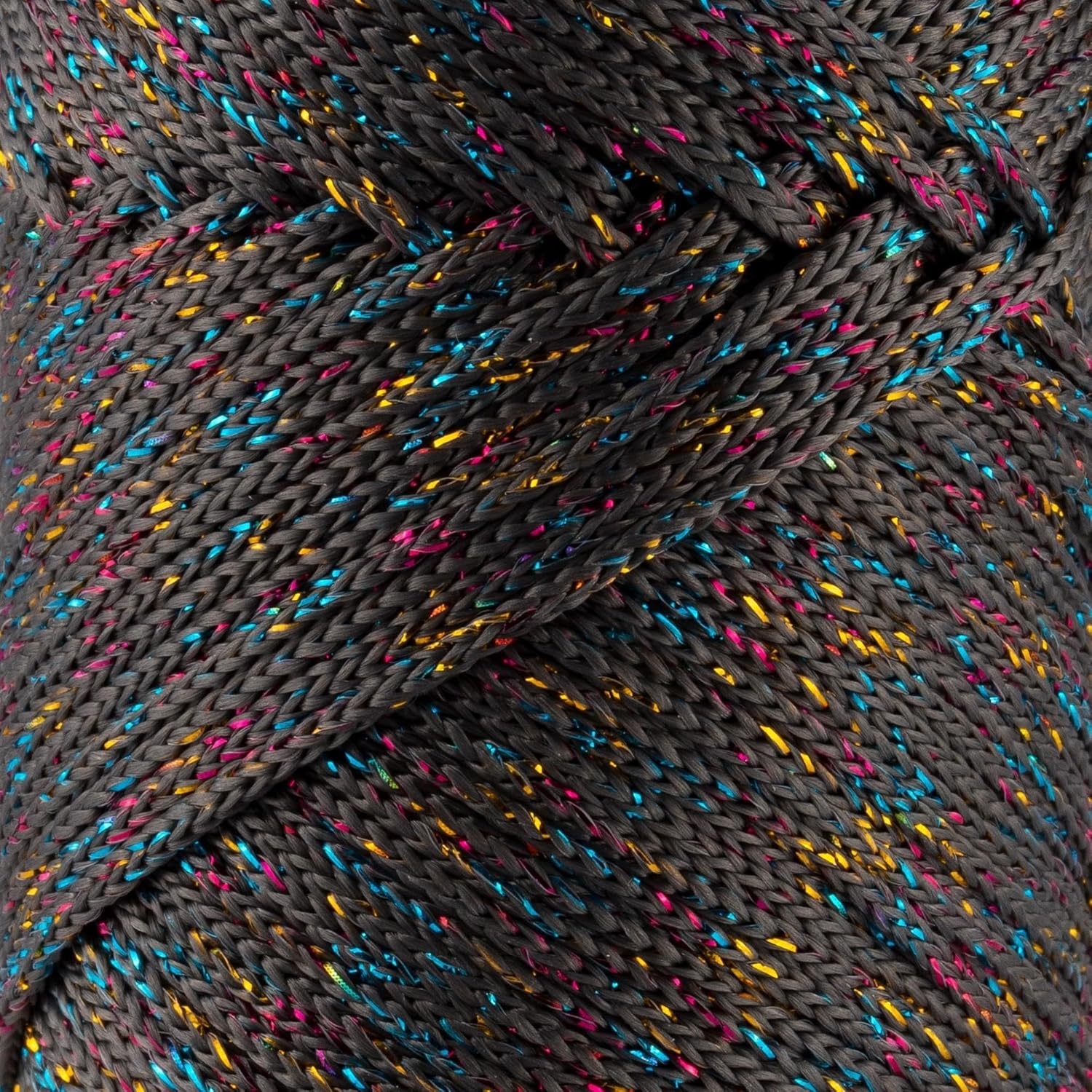 10 Skeins of Sensy 1.5mm 164 Yards Sparkle Polyester Rope 90% Polypropylene 10% Polyester Cord Macrame Cord Crochet Bag Cord Macrame Rope Crochet Thread Gift for Knitter (Anthracite Multi Sparkle)