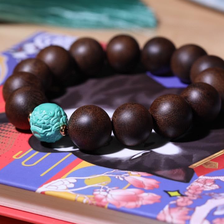 Brunei Agarwood with Ceramic Turquoise Dragon Beads 15mm Fragrant and Cool DIY