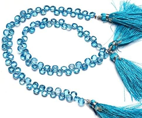 GEMZ 10 inch Strand of Natural Swiss Blue Topaz Heart Shape Faceted Cut Blue Color briollete Beads for DIY Jewelry Making- Earring Necklace Bracelet.