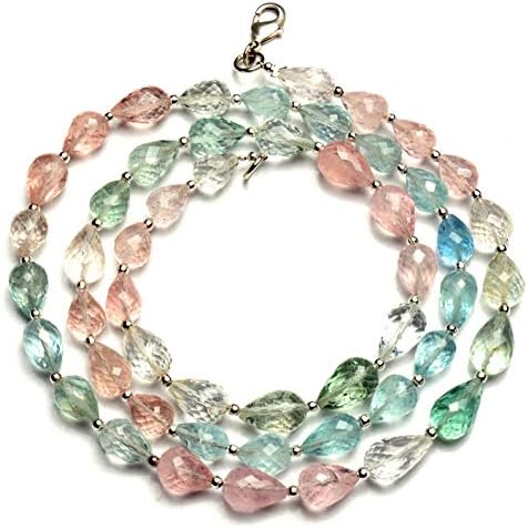 Natural Gem Aquamarine Faceted Straight Drill Teardrop Shape Beads Necklace 25