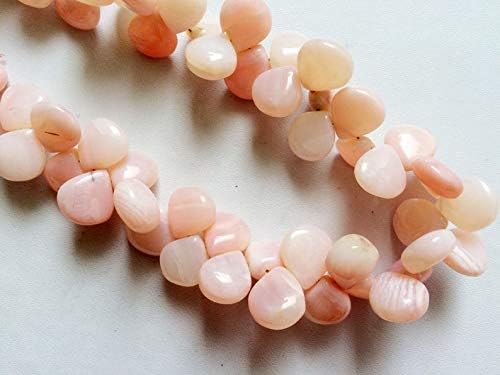Pink Opal Beads, Peruvian Pink Opal Plain Heart Briolette, Pink Opal Necklace, 13mm, 6 Inch Strand