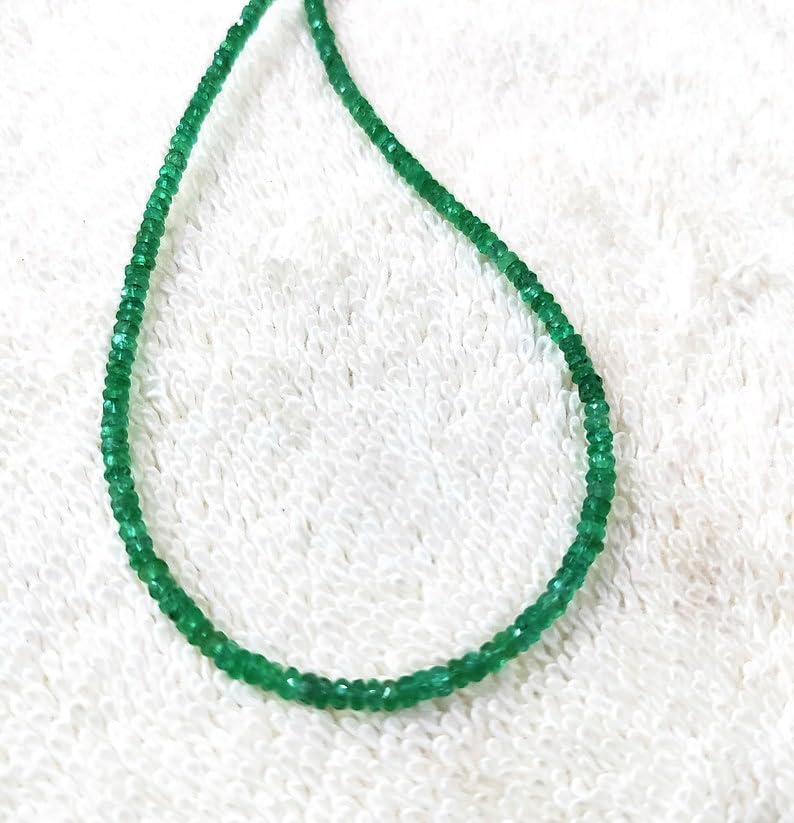SPARKLE GEMS & JEWELS Natural Zambian Emerald Beaded Necklace – AAA+ Faceted 3-4mm Rondelle Gemstone Beads with 925 Sterling Silver Clasp – May Birthstone Healing Crystal Jewelry
