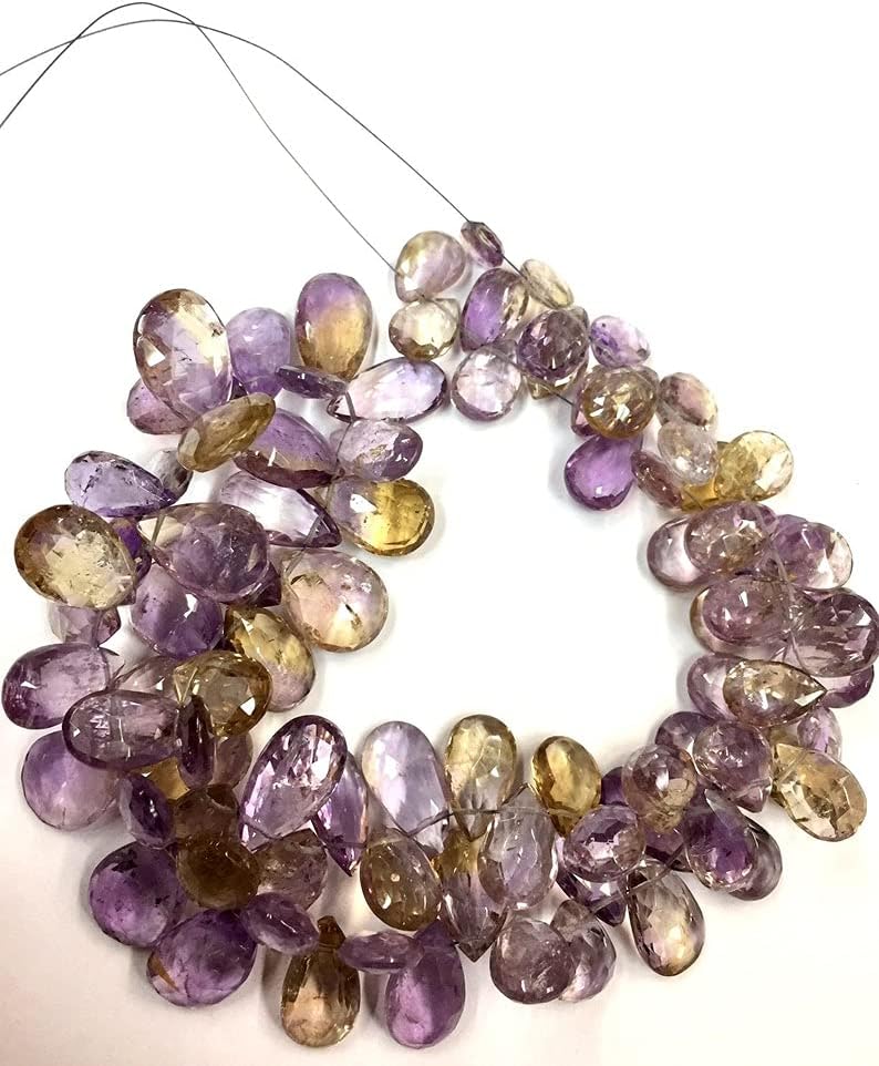 8 inch Strand of Natural Ametrine 8-12mm pear Faceted briolette Beads for DIY Jewelry Making. |BRIO_00384