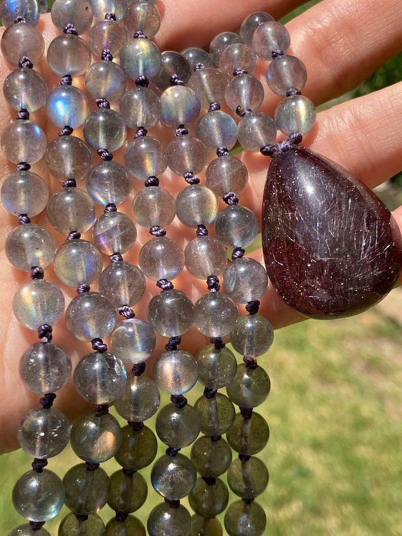 Rainbow Labradorite Mala Stone Mala Beads, 108 Mala Necklace, Knotted Mala, WWG Necklace, Yoga Jewelry Meditation Beads Spiritual Jewelry Boho Jewelry