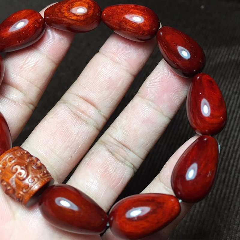 高油密鸡血红玻璃底搭配桶珠【回纹珠】小叶紫檀2.0 * 1.2水滴佛珠(小叶紫檀回纹珠)
