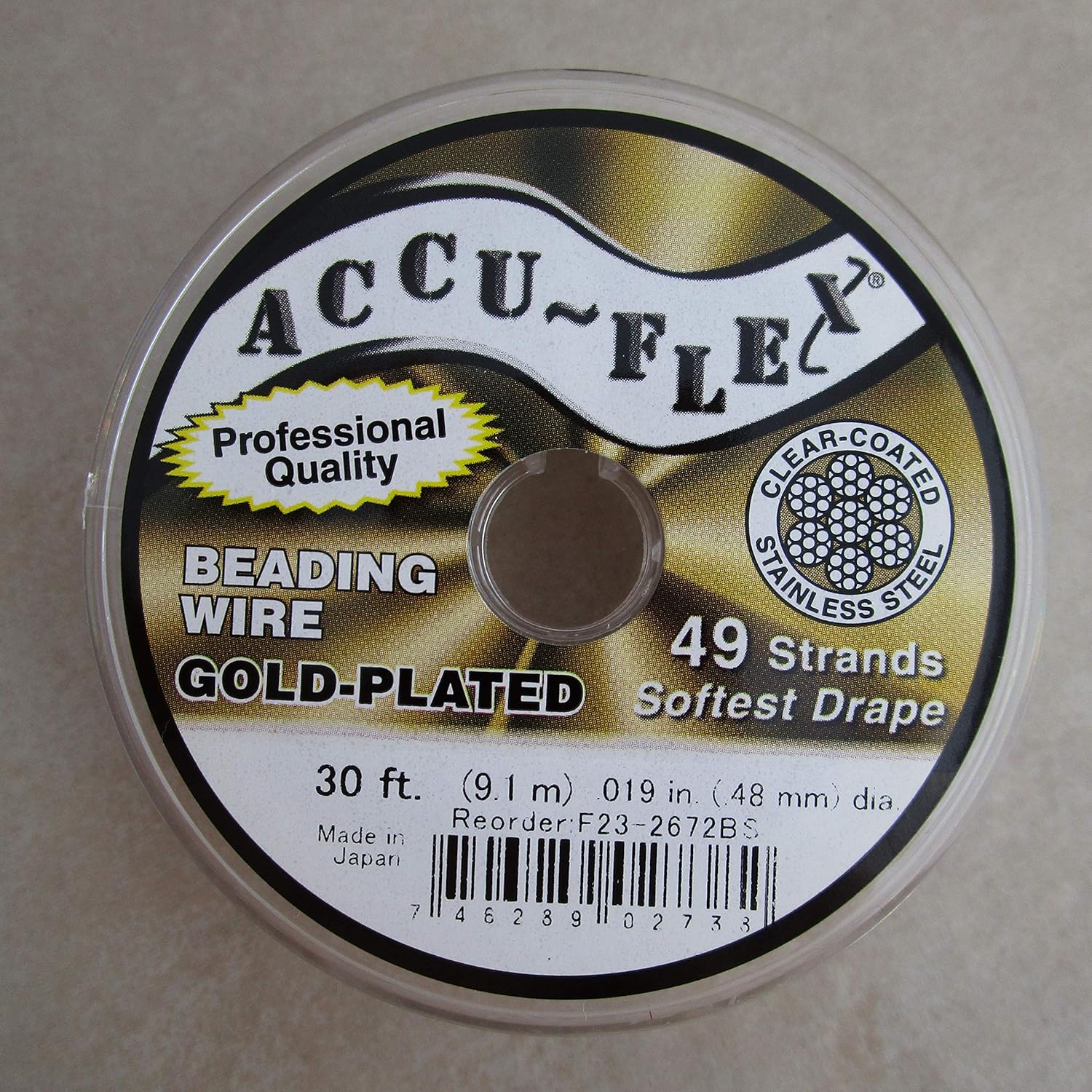 Accuflex Beading Wire Gold Plated .019 Inch 30 Feet 49 Strand