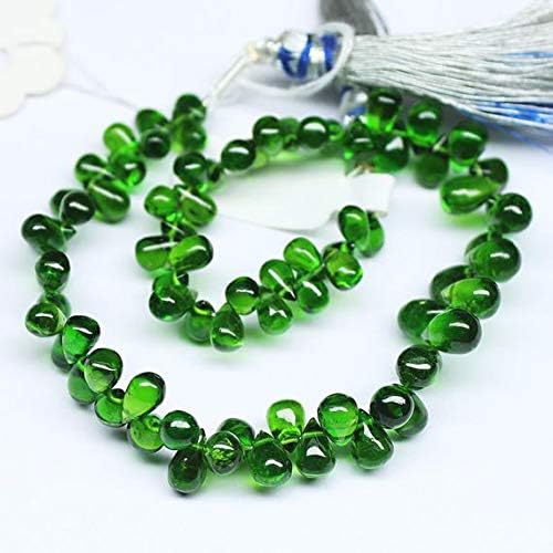 LOVEKUSH LKBEADS Chrome Green Diopside Smooth Briolette Tear Drop Gemstone Loose Craft Beads Strand 8 Inch Long 6mm 8mm Code-HIGH-27159