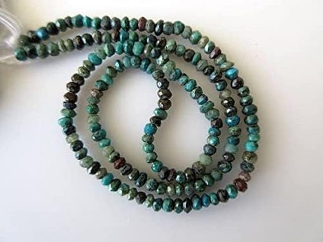 Chrysocolla Rondelle Beads, Faceted Rondelle Beads, 3mm Gemstone Beads, 13 Inch lot of 5 Strands Chik-STRD- 92596