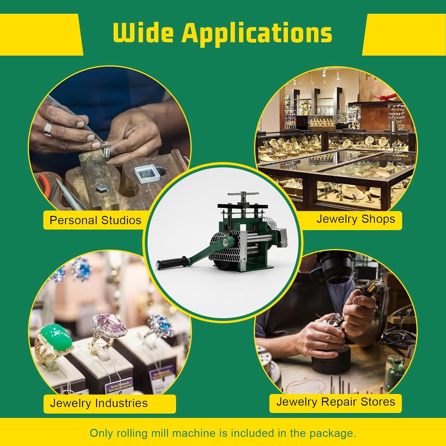 LIYUANJUN Jewelry Rolling Mill Machine, Jewelry Making Tool Press Manual Flat Metal Sheet Roller Combination Stainless DIY Alloy Rolling Mill Maker, Green (Flake + Square Wire)