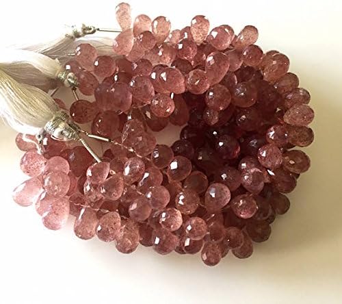Pink Natural Strawberry Quartz Faceted Briolette Beads, 7x11mm To 8x13mm Beads, 6.5 Inch Strand