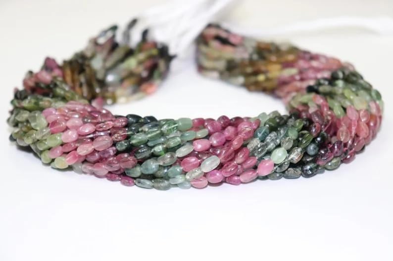 Multi Tourmaline Smooth Oval Shape Beads 5 * 7 mm Tourmaline Plain Beads Wholesale Beads 25 Strands Multi Tourmaline Beads for Making Jwelery