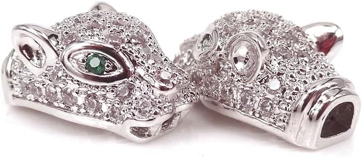 Davitu Silver Gold Color Green Eye Leopard Head Bead,Micro Pave White cz Cubic Zircon Leopard Head Bead for Bracelet Making Spacer Bead - (Color: Black)