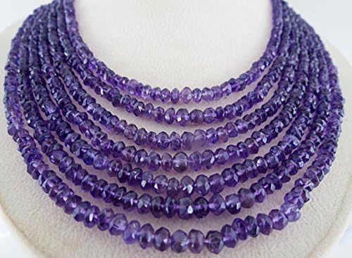 7 Line Natural AMETHYST FACETTED Round BEADS Necklace 22 INCHES 5 MM TO 3MM