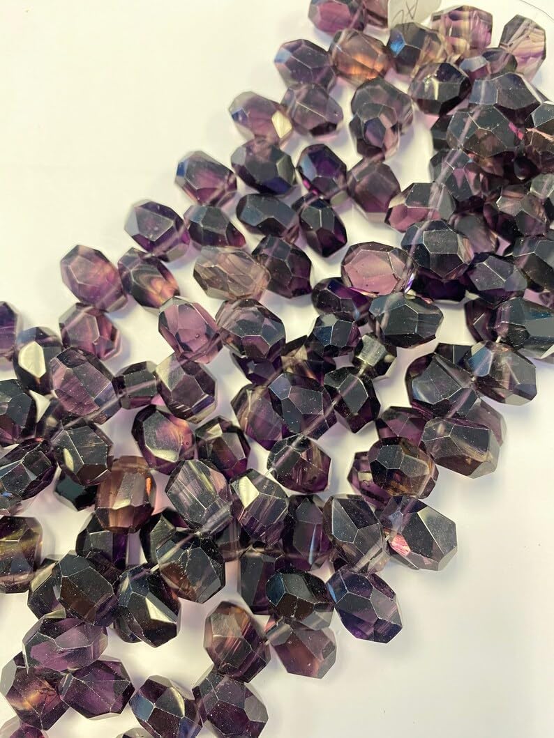 8 inch Strand of Natural Amethyst 16x12x10mm Nugget Tumble Faceted briolette Beads for DIY Jewelry Making. |BRIO_00203