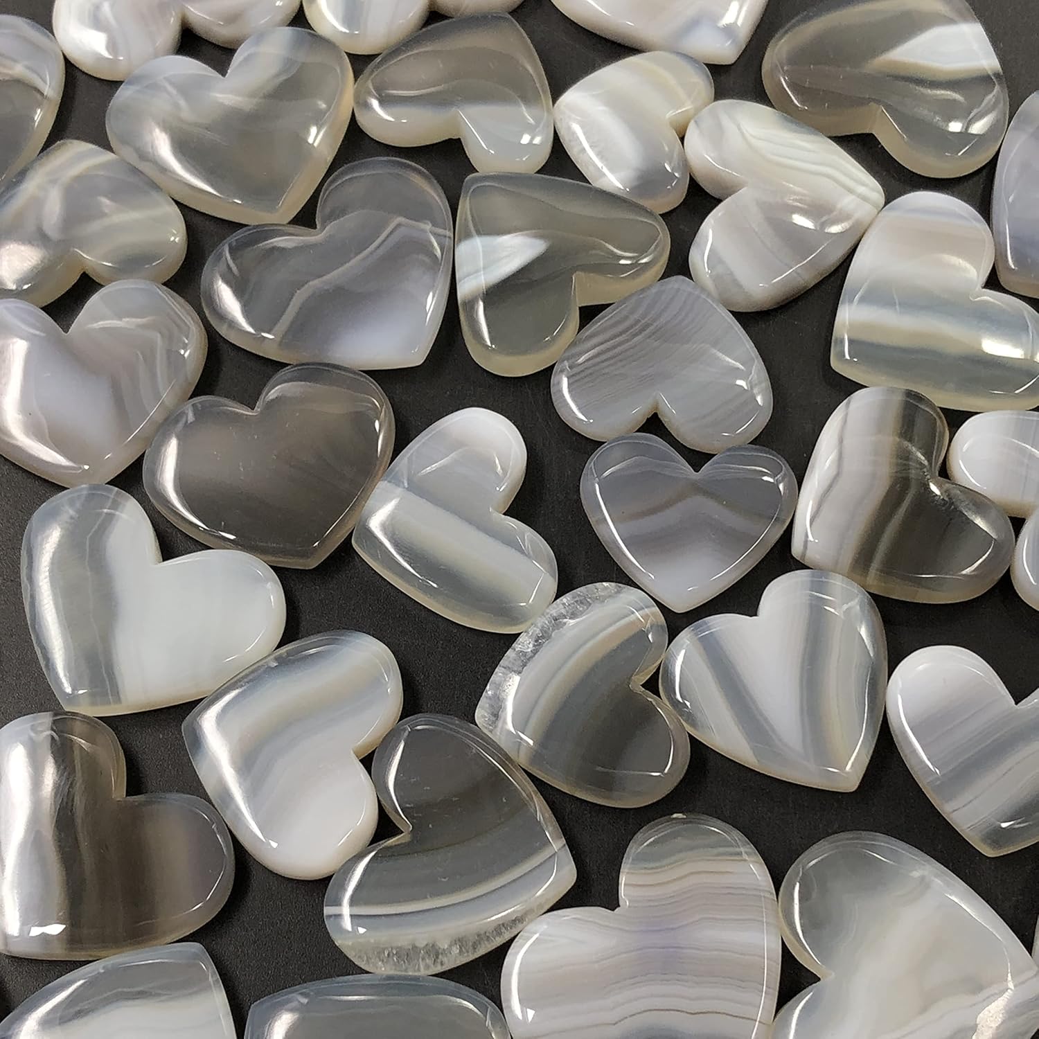Natural BOTSWANA AGATE HEART SHAPE Gemstone Loose Cabochon Lot For Jewelry Making, Loose Gemstone For Ring, Earring & Pendant Necklace, Jewelry Making Cabochons, Healing Gemstones