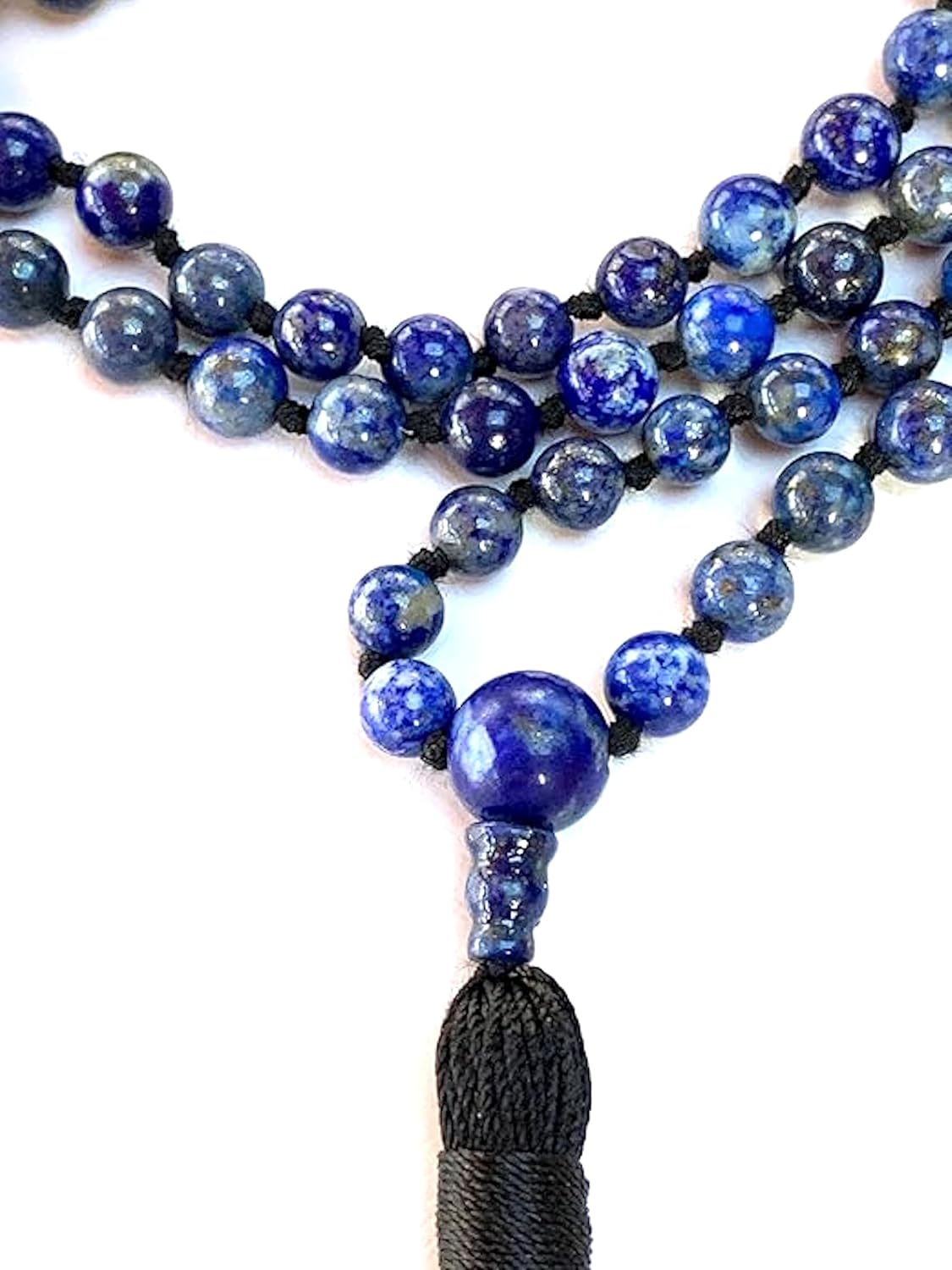 Hand Knotted 8mm Lapis Lazuli Mala Beads Necklace, Third Eye & Throat Chakra Healing, Intuition & Communication, Natural Undyed