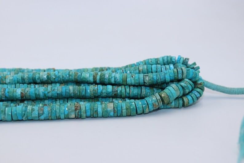 Natural Arizona Turquoise Faceted Tyre Shape Beads 6-6.5 mm Heishi Cut Beads Natural Turquoise Heishi Beads Wheel Cut Beads
